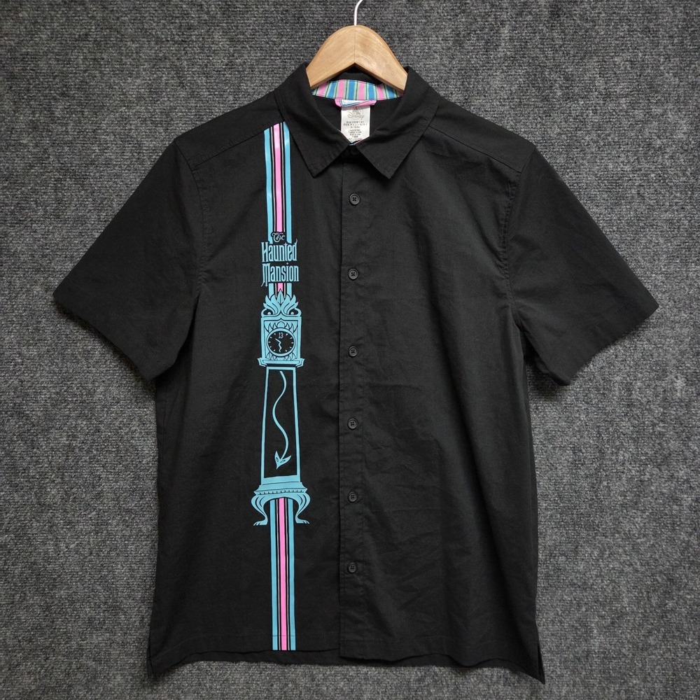 Disney Parks Shirt Mens Small Black The Haunted Mansion Button Up Short Sleeve